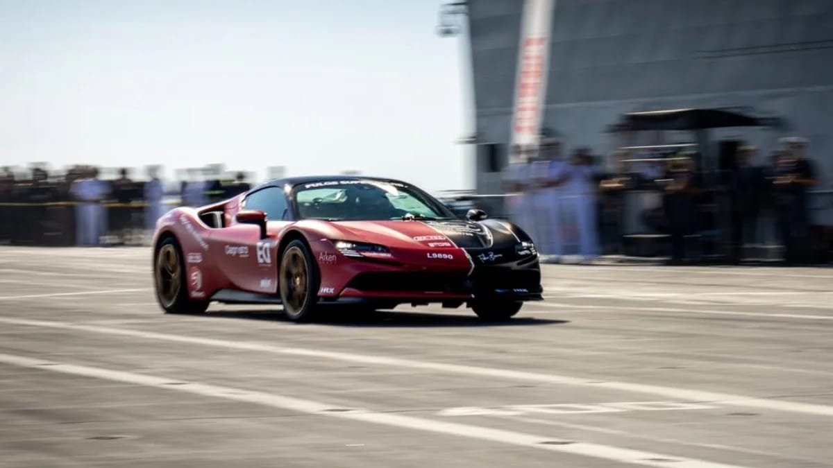 Ferrari SF90 driver hit 102mph on top of an aircraft carrier and set a ...