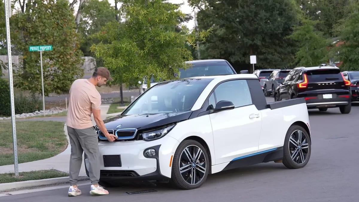 California man builds his own electric truck out of a BMW i3 for under $10,000 after declaring US gas prices are 'insane'