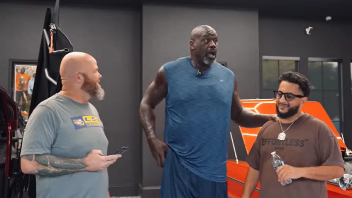 Shaq had incredible reaction after seeing his 1-of-1 world-first 1964 Impala boat for the first time before taking it for ride