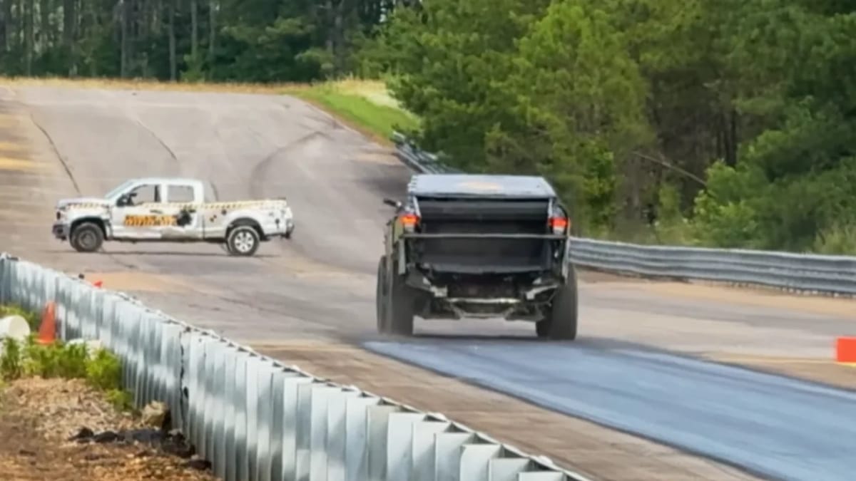 Tesla Cybertruck smashed into the side of a Ford F-150 at 110mph in test to see what happens and one ends up much better off than the other
