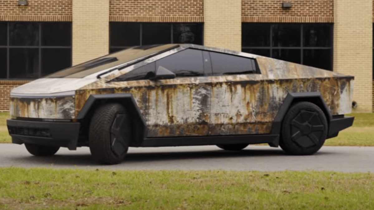 Tesla Rust Face Tesla Cybertruck wrap to make it look like a rust bucket might be too far