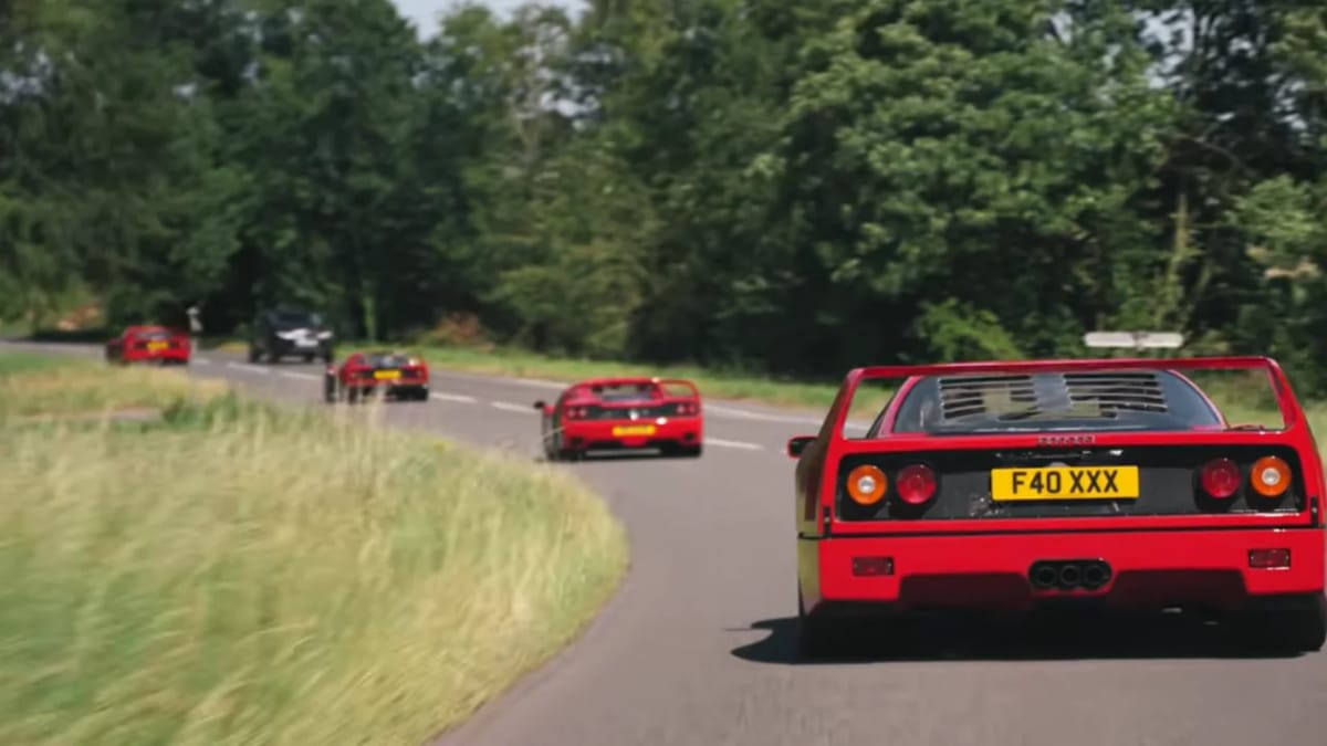 Men take $67M of Ferraris out for a road trip to drive them as they should be and then a special guest turns up to make it all unforgettable