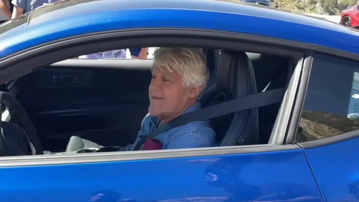 Jay Leno turns everyone's heads after he shows up uninvited to car meet in his brand new Ford Mustang GTD that Ford's CEO gave him - supercarblondie.com
