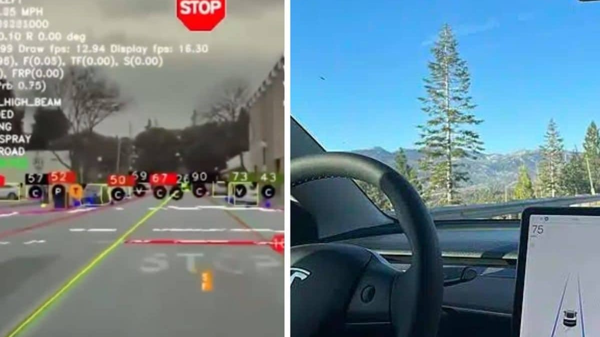 This surreal footage captures what Tesla Autopilot sees whilst driving