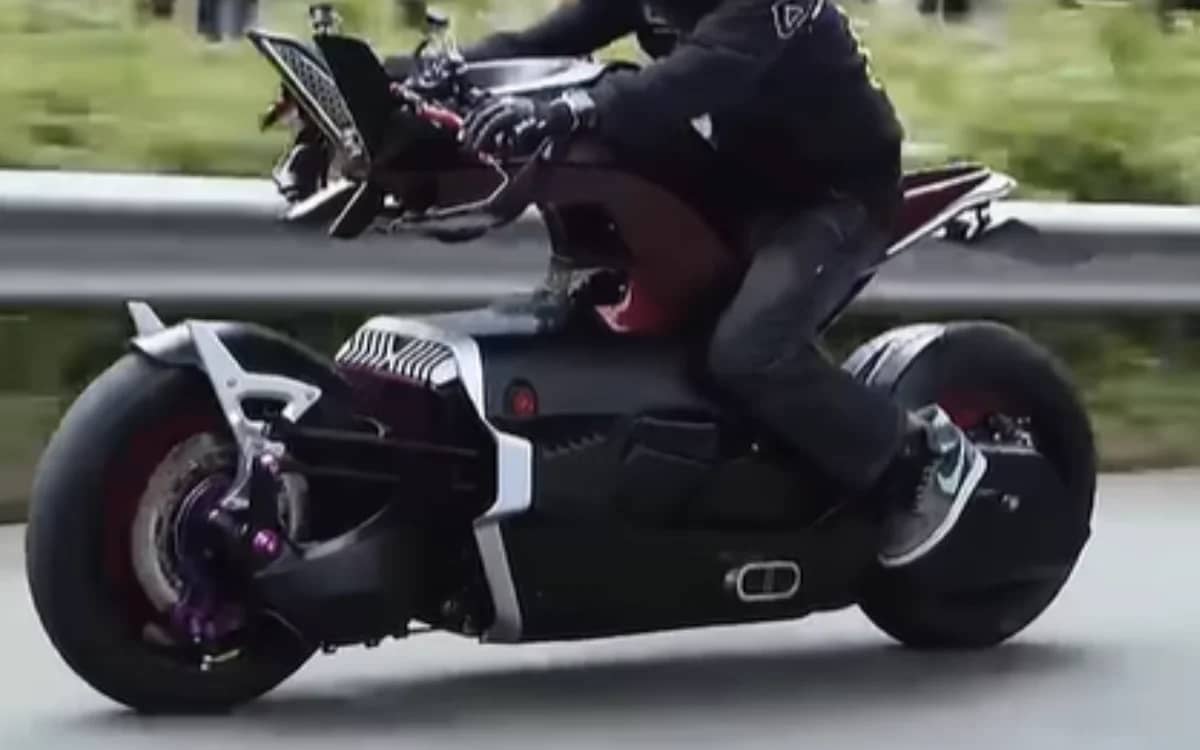 Man rides a wild motorbike concept that looks like a glimpse into the distant future of motorcycles