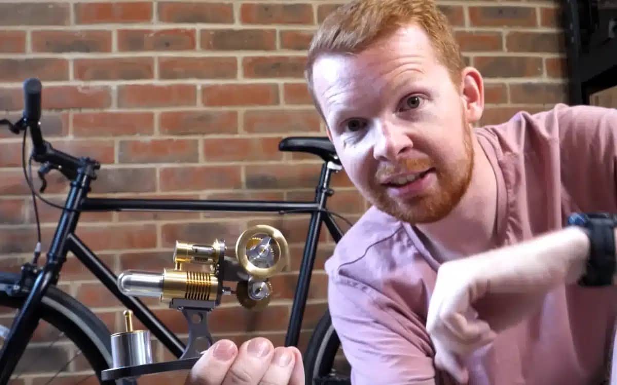 Man builds bike with 200-year-old engine that runs off heat and doesn't use gas or battery