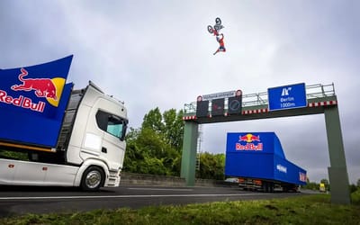 This Red Bull freestyle rider jumped 40m and landed on a moving truck like it’s nothing