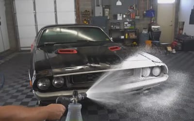 Dodge Challenger 340 got its first satisfying wash in 40 years but the detailer almost cried when opening the hood