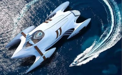 This 246-foot catamaran is a massive retro-futuristic supercar on water