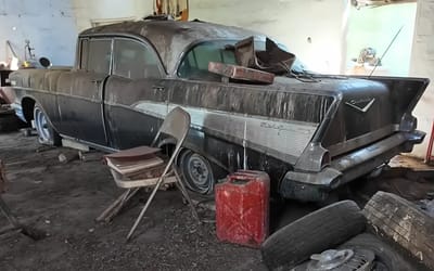 Oklahoma father and son repair abandoned barn find 1957 Chevy Bel Air and with how much they go for it's well worth it