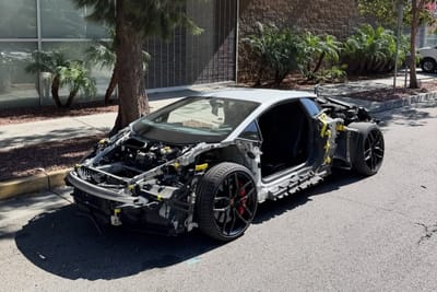 A rare look at a $350,000 Lamborghini Huracán stripped of its body panels in West LA shows what a supercar's inner workings truly looks like