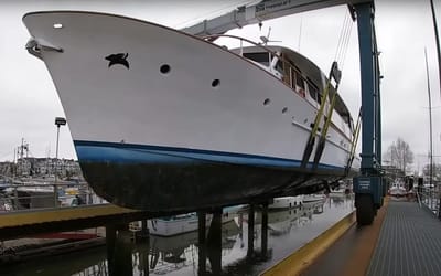 Couple who bought an abandoned rotting superyacht to become their family home have already needed to remove all the paint to save the yacht