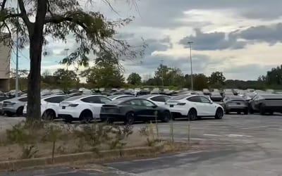 Woman stumbles upon abandoned mall’s eerie parking lot full of hundreds of Teslas in Missouri