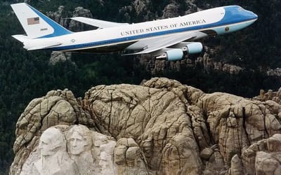 Air Force One flying over Mount Rushmore is a picture that may go down in history