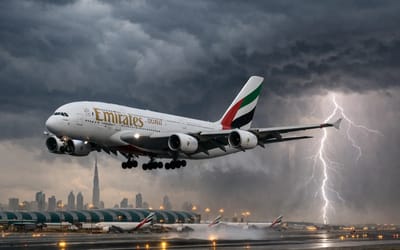 Footage captures Emirates pilot expertly landing Airbus A380 during UAE’s largest thunderstorm