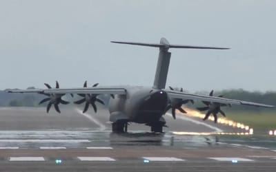 Airbus A400M pilot sees plane bounce backwards after performing an extremely short landing