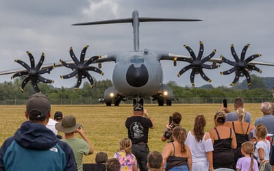 Airbus pilot almost loses control at airshow as A400M nearly tips over while spectators watch