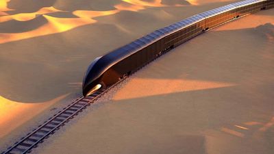 This futuristic train is a superyacht on rails with its own supercar garage