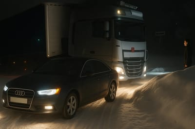 Audi Quattro pulls a 40,000-pound truck out of deep snow in a feat that seems like it should be impossible