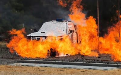 Australian fire brigade develop truck that emits foam from the windscreen