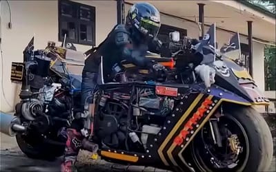 Homemade batman bike has a jet turbine and a 4-cylinder car engine