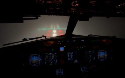 This Boeing 737 landing in near zero visibility is textbook stuff