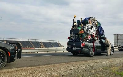 California Highway Patrol had to stop this Honda Ridgeline truck for being way too over loaded