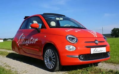 This Fiat 500 was modified in Germany to fall under the law as a motorcycle