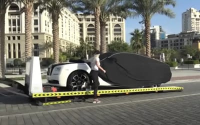 Supercar Blondie got really excited when a brand new car pulled up on a flatbed truck for her