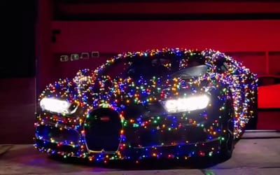 Dealership has created the ‘world’s most expensive Christmas tree’ by decorating a Bugatti Chiron in lights