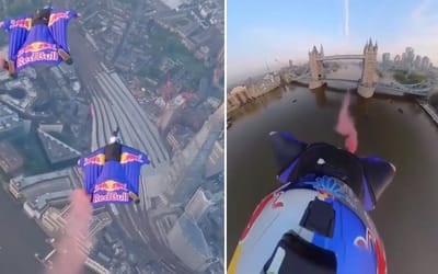 Skydivers flew through London’s Tower Bridge at 153 miles per hour