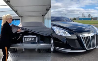 Supercar Blondie had the $8 million Maybach Exelero brought to her on a truck and gave the big reveal