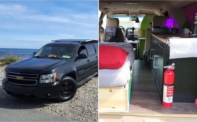 Man sick of paying rent converts Chevrolet truck into fully functional home