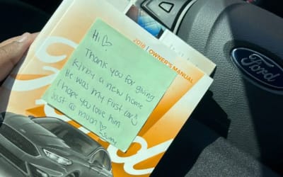 Ford sedan buyer finds a note in the glovebox that brings him to tears