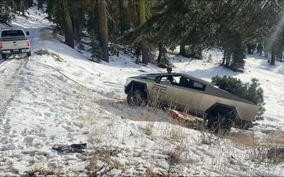 Cybertruck has to be towed by Ford pickup after getting stuck off-roading