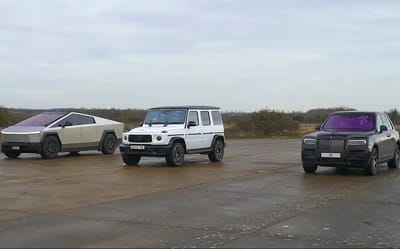 A Tesla Cybertruck, Rolls-Royce Cullinan and Mercedes-AMG G63 go head-to-head-to-head in a luxury drag race