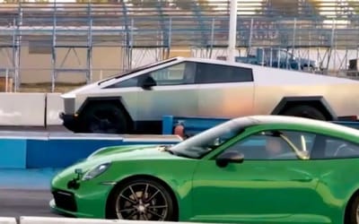 Cybertruck beats Porsche 911 in epic drag race whilst towing Porsche 911