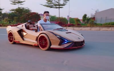 Dad builds fully working wooden Lamborghini Sian Roadster for his son