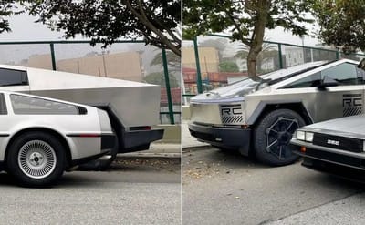 New footage shows shocking size comparison between Tesla Cybertruck and a DeLorean