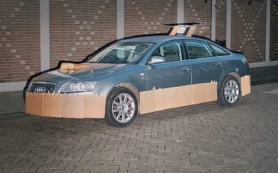 Artist roams streets at night turning strangers' parked cars into absurd DIY supercars