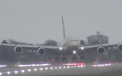 Pilot performs the almost impossible by landing Airbus A380 nearly sideways during a storm