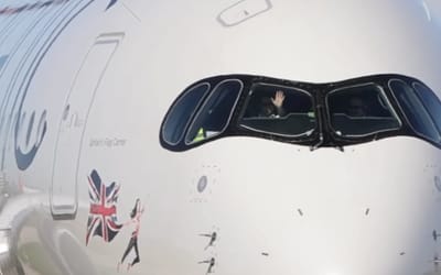 Airbus A350-1000 pilots give a little wave before performing an incredible take-off