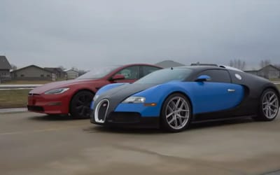 Kansas man shocked a Tesla Model S Plaid he bought for $100K off is faster than his Bugatti Veyron in drag race