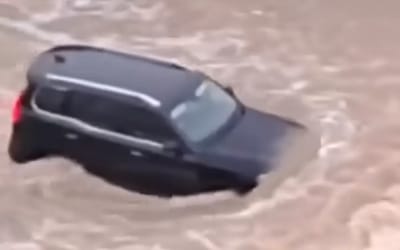 Legendary 4X4 Toyota Land Cruiser Prado was seen making a mockery of incredibly deep flood water