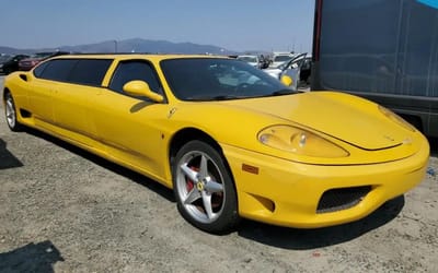 Stretched Ferrari limo in California waiting for buyer in salvage yard after failing to sell in 2018