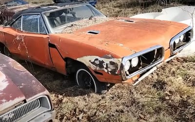 Rare Dodge Super Bee is found rotting in a farm field sporting a seldom seen feature