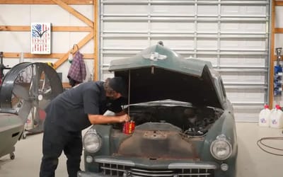 Son reacts to dad’s old Studebaker being restored