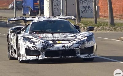 Ferrari’s new halo hypercar spotted in Italy with massive rear wing