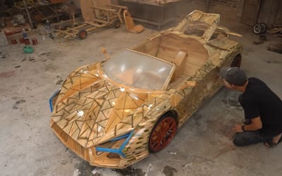 Man builds a life-size Lamborghini Revuelto from 1,000 scraps of wood