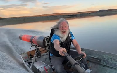 Oregon man mounted a jet engine on a 60-year-old fishing boat to blast around a lake and thinks he may have set a world record